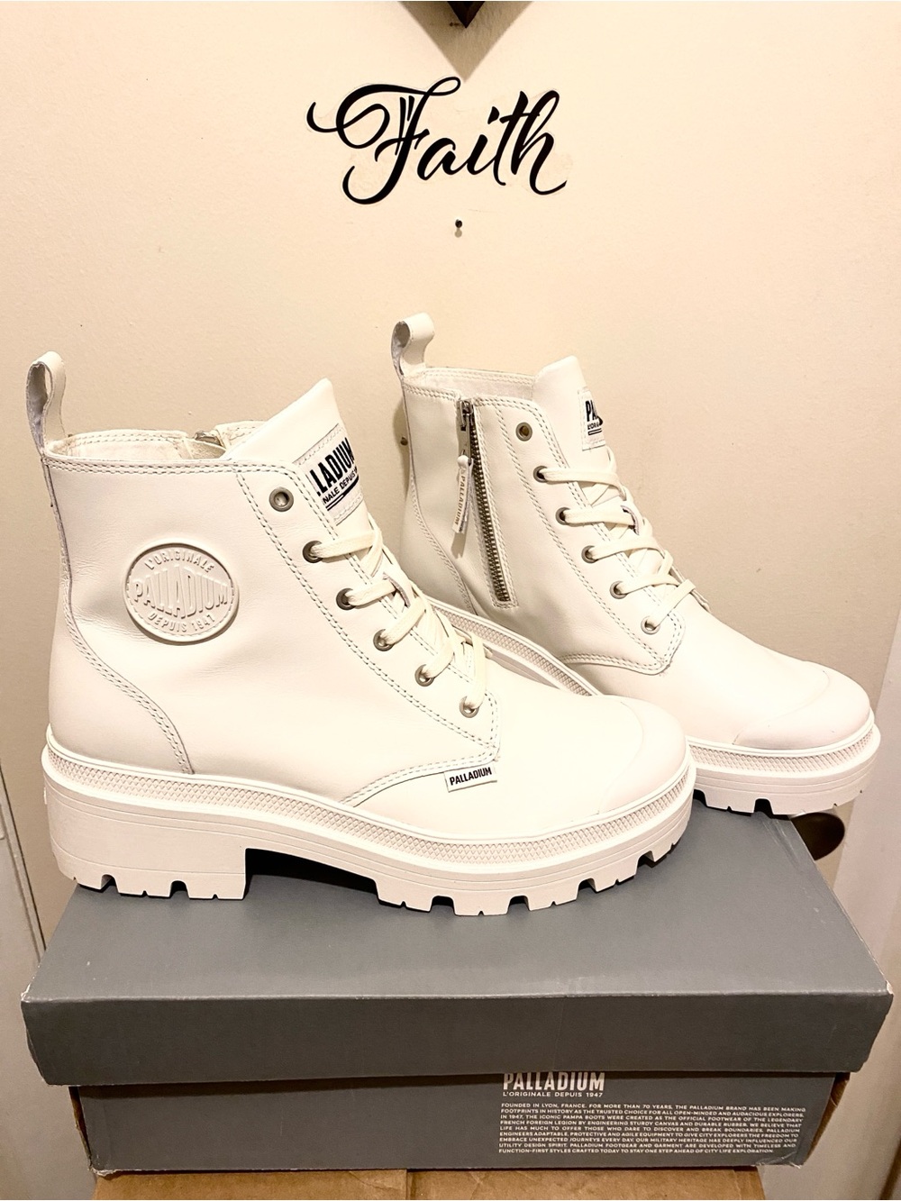 Palladium White Chunky Lug Combat Boots with Side Zip